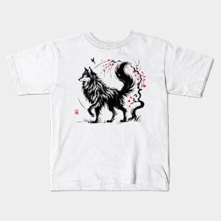 Chinese Style Ink Wolf Kids T-Shirt